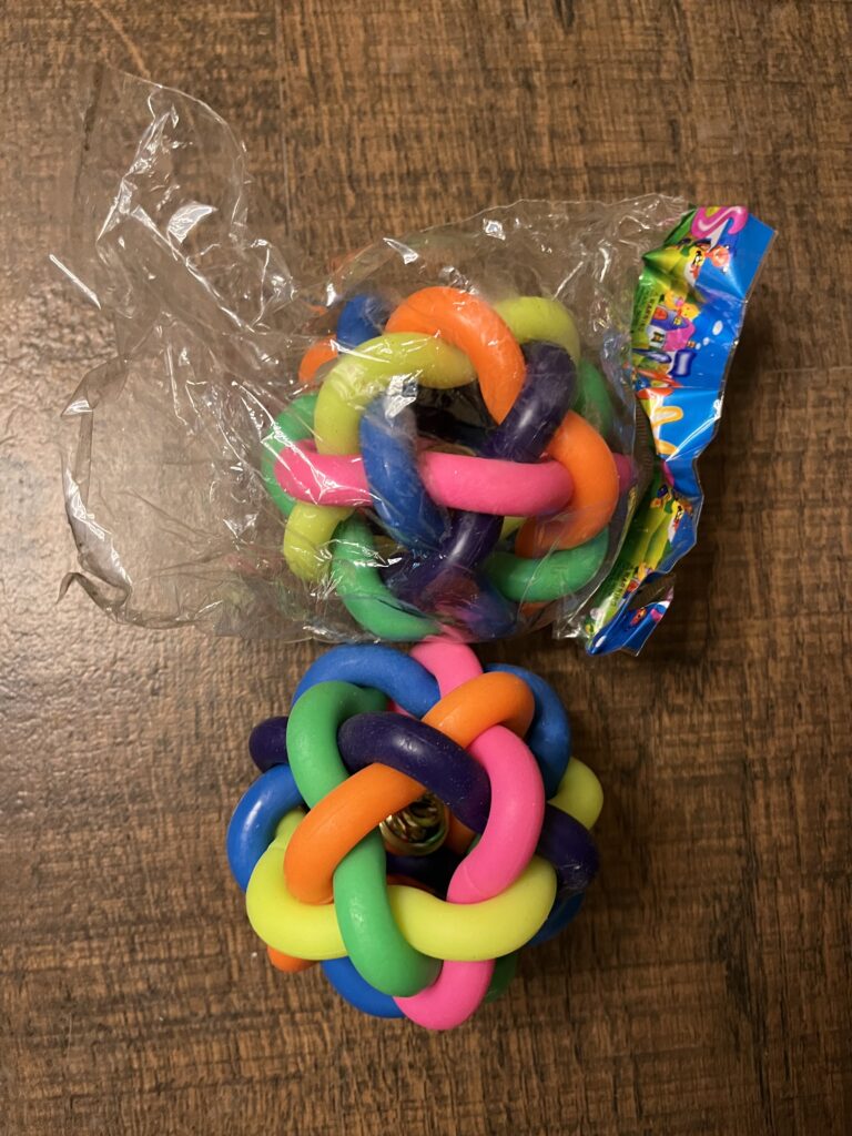 Rainbow Rubber Knot Ball Dog Toy with Bell