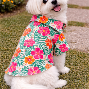 Tropical Floral Cotton Pet Shirt (Pink & Orange Print)