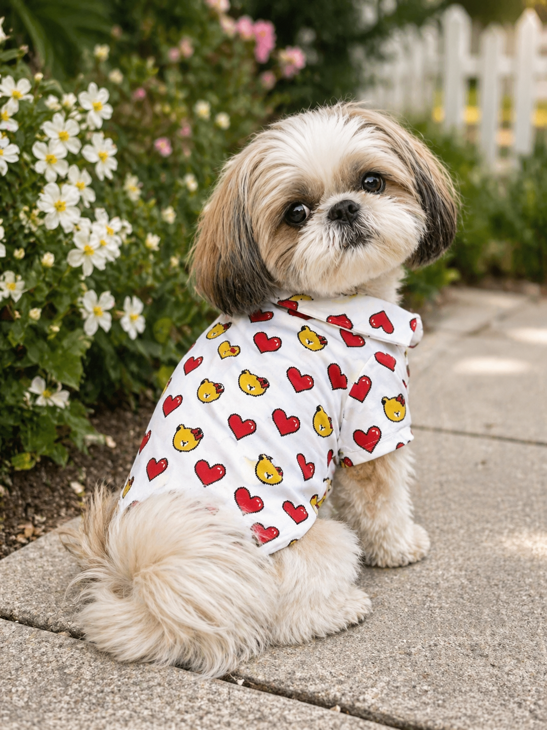 Cute Hearts & Teddy Print Dog Shirt – Imported Fabric