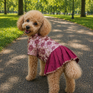 Elegant Maroon Floral Pet Frock – Festive Party Wear