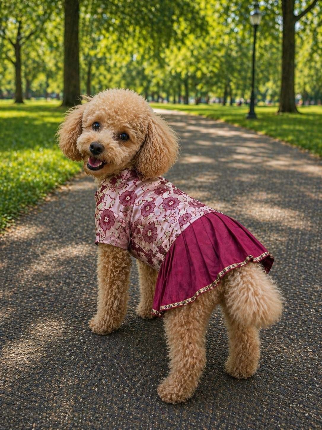 Elegant Maroon Floral Pet Frock – Festive Party Wear