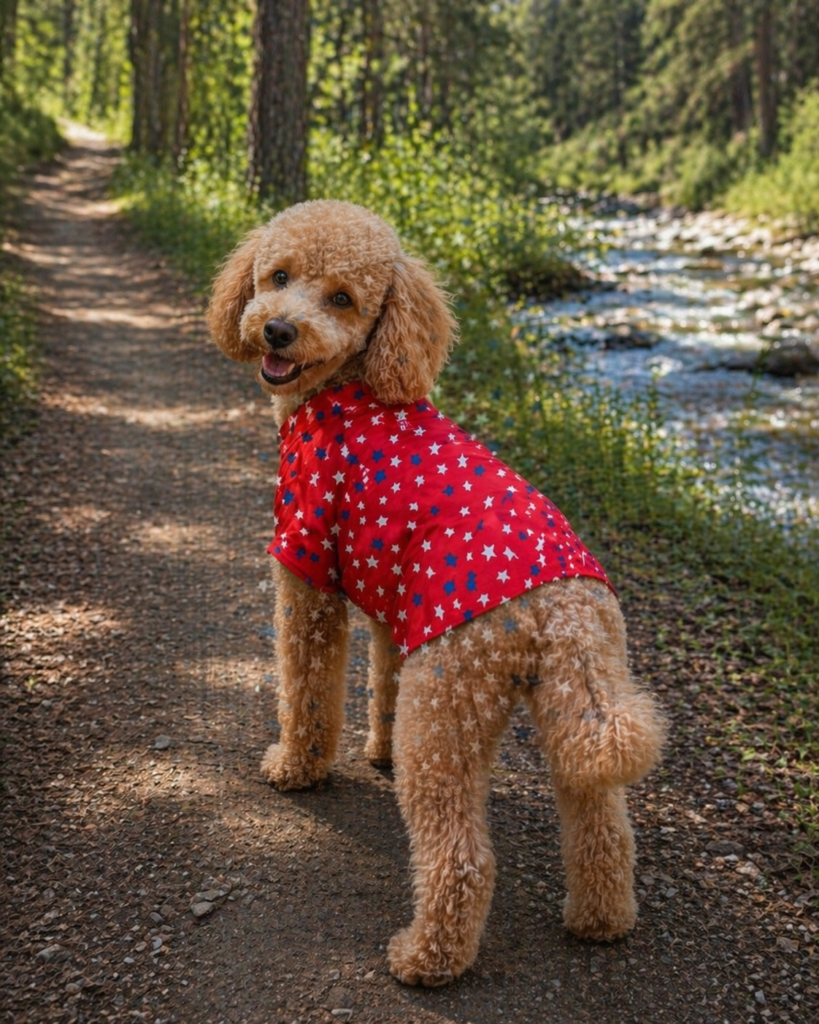 Red Star Print Summer Dog Shirt – Velcro Closure