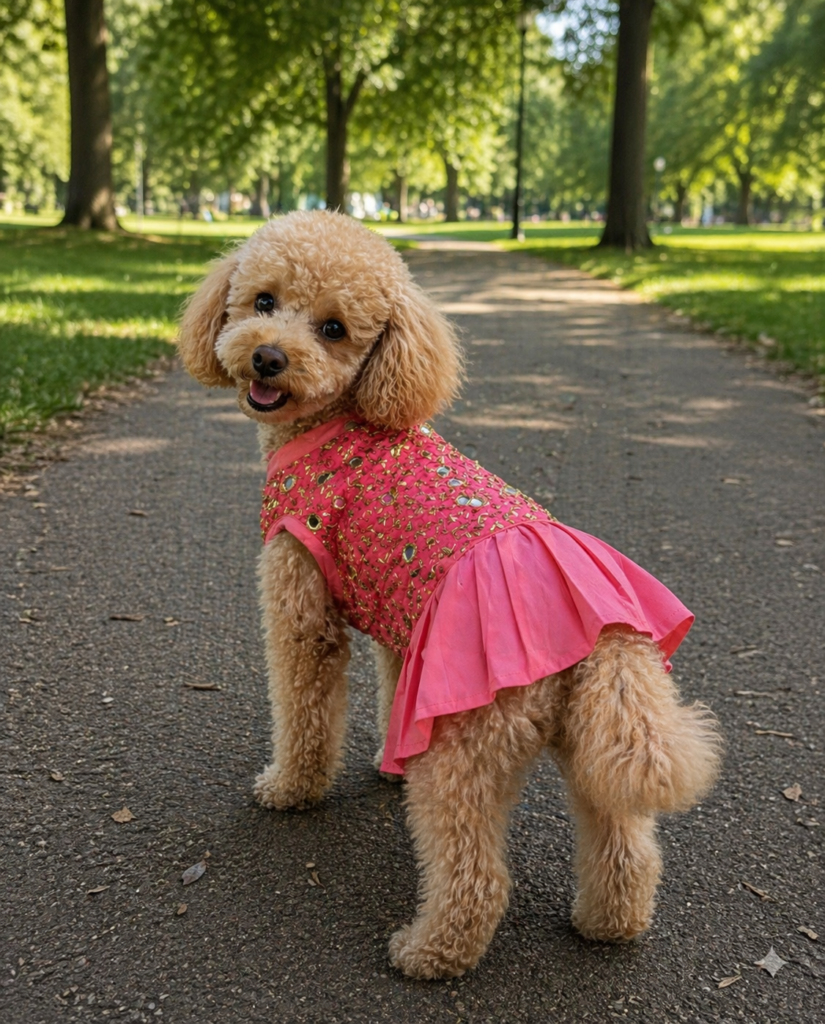 Elegant Pink Party Wear Pet Frock – Embellished