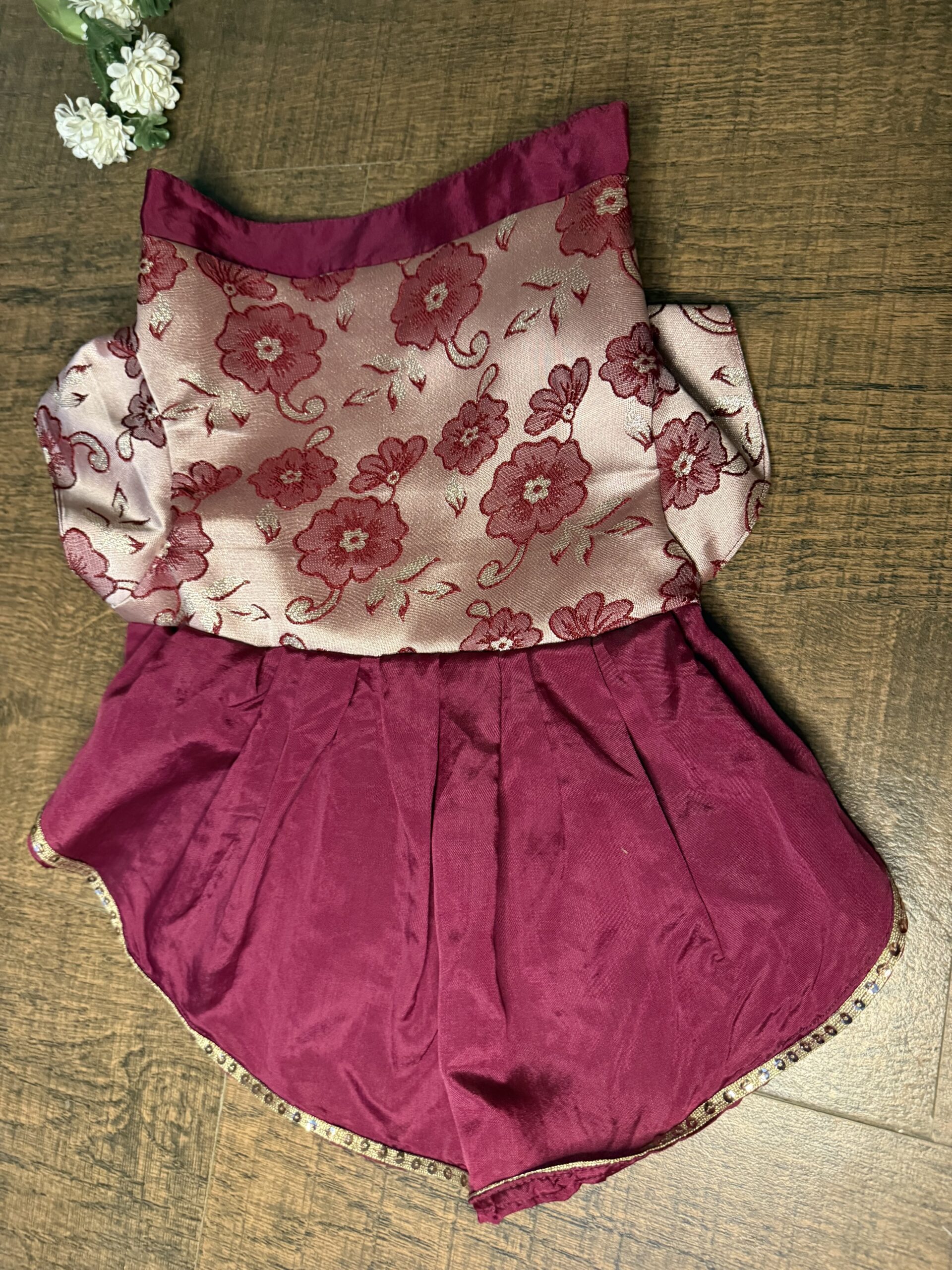 Elegant Maroon Floral Pet Frock – Festive Party Wear - Image 2