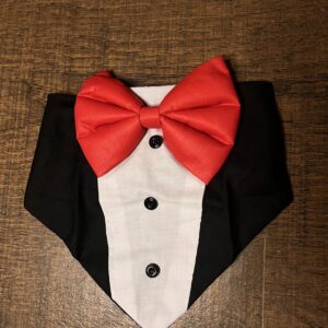 Tuxedo Dog Bandana with Bow Tie – Size M/L