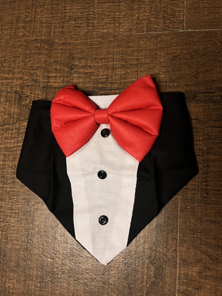 Tuxedo Dog Bandana with Bow Tie – Size M/L