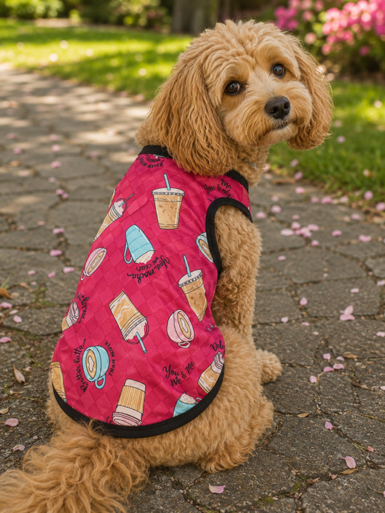 Pink Coffee Print Dog Sando – Slip-On Pet Vest