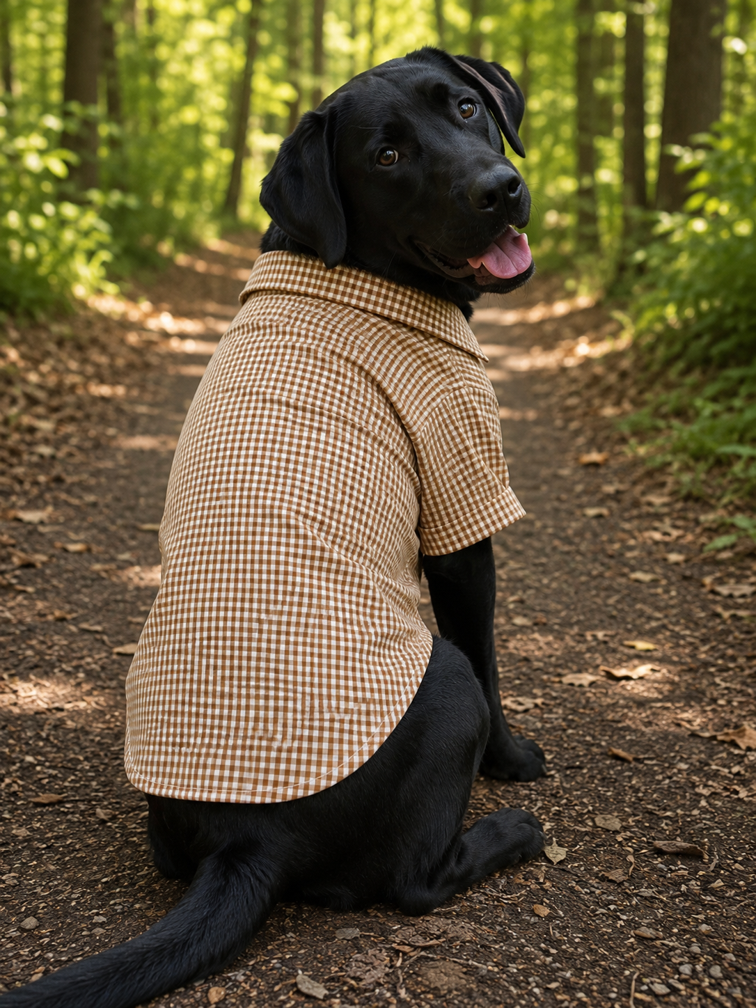 Brown Checkered Button-Up Dog Shirt – Classic Pet Collar Shirt