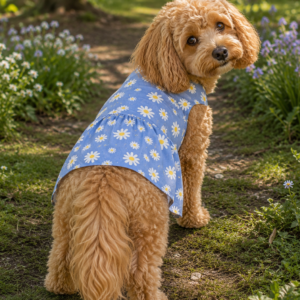 Blue Daisy Denim-Style Dog Frock – Easy Velcro Closure