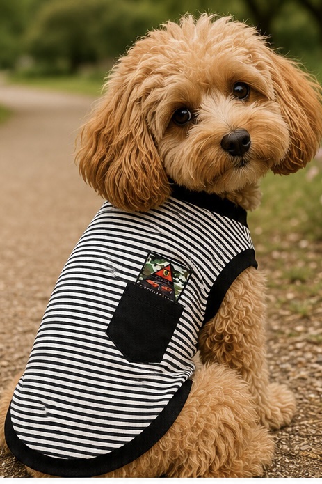 Classic Striped Pocket Tee for Dogs – Black & White