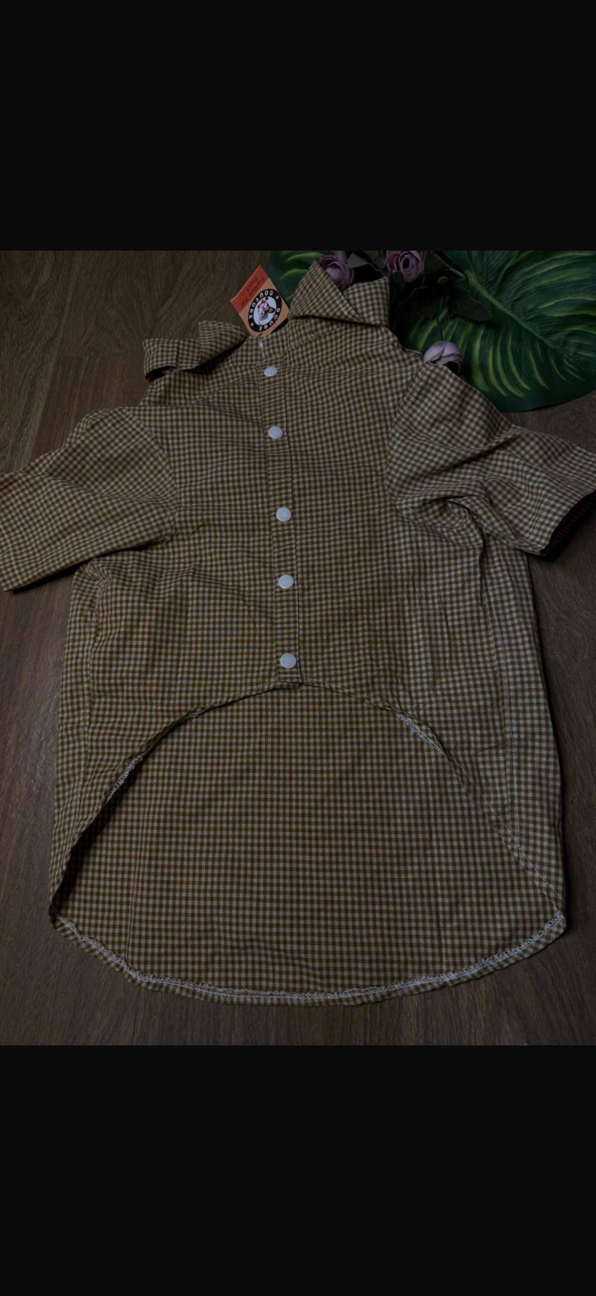 Brown Checkered Button-Up Dog Shirt – Classic Pet Collar Shirt - Image 2