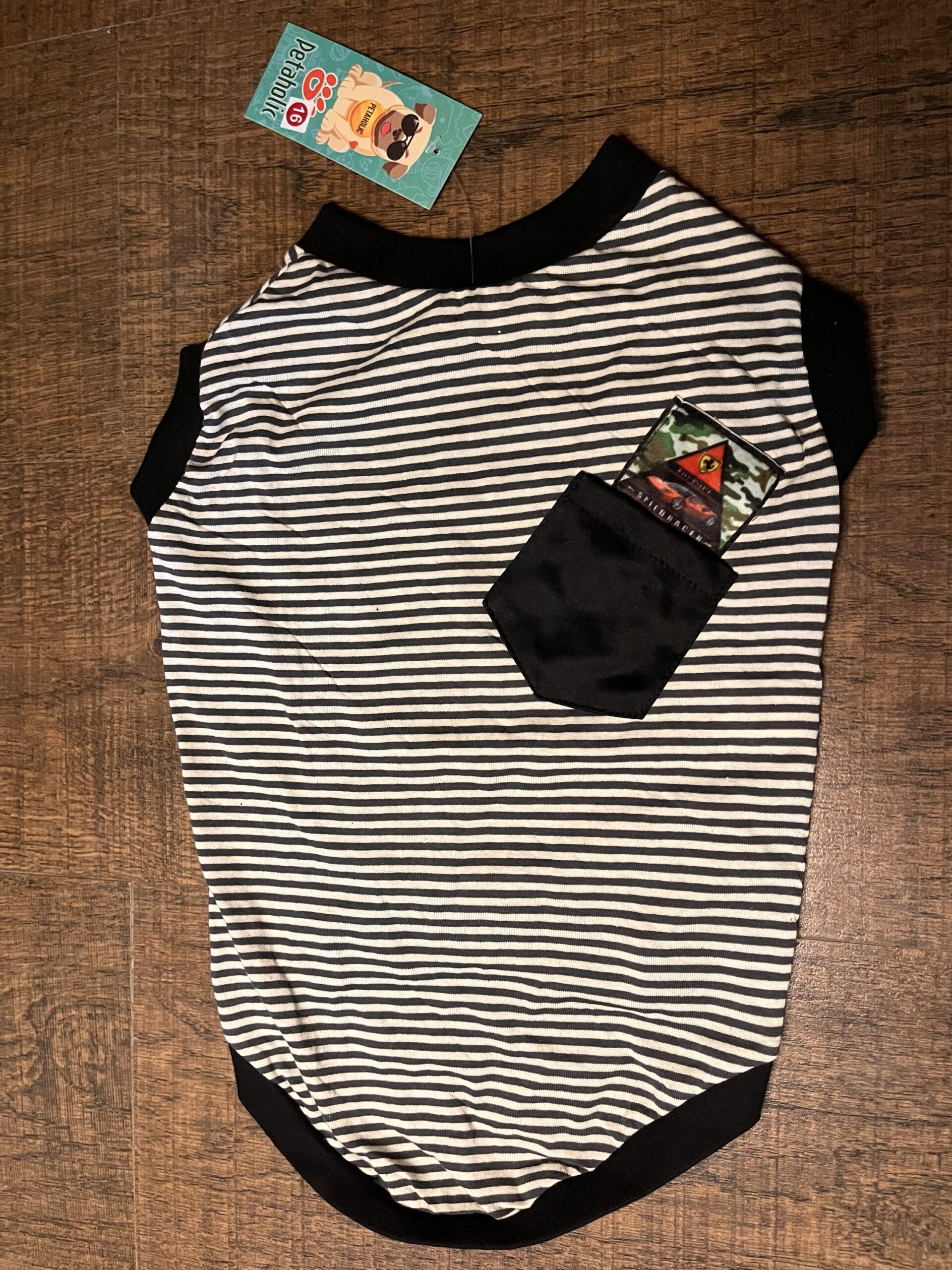 Classic Striped Pocket Tee for Dogs – Black & White - Image 2