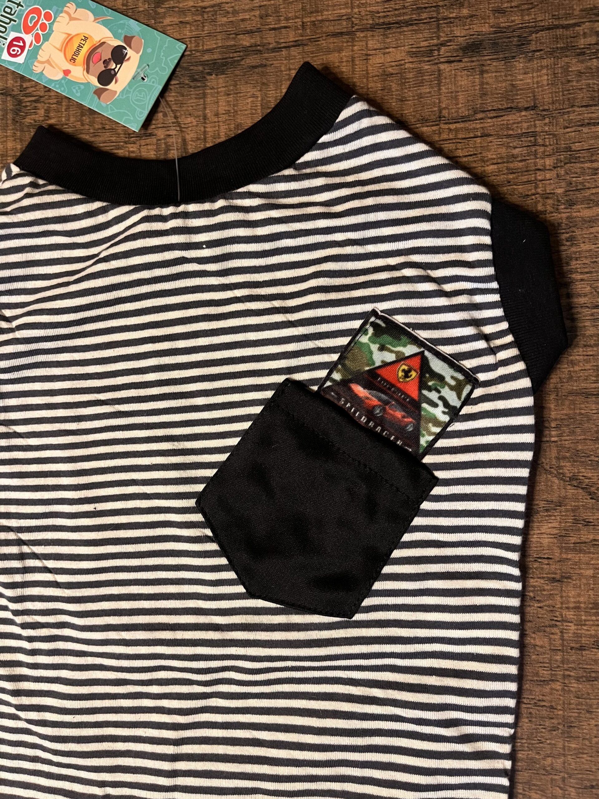 Classic Striped Pocket Tee for Dogs – Black & White - Image 4