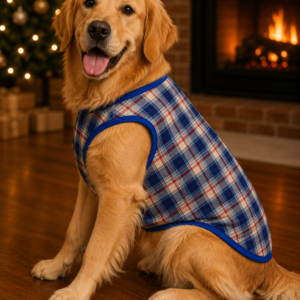 Blue Checkered Sleeveless Dog Winter Velvet Tshirt– Soft Fleece