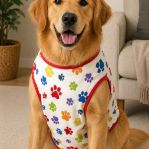 Colorful Paw Print Sleeveless Fleece Dog T-Shirt