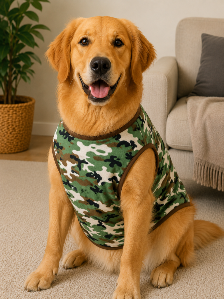 Green Camouflage Sleeveless Fleece Dog T-Shirt