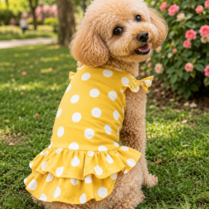 Sunny Yellow Polka Dot Dog Frock – Cute Ruffle Party Dress for Pets