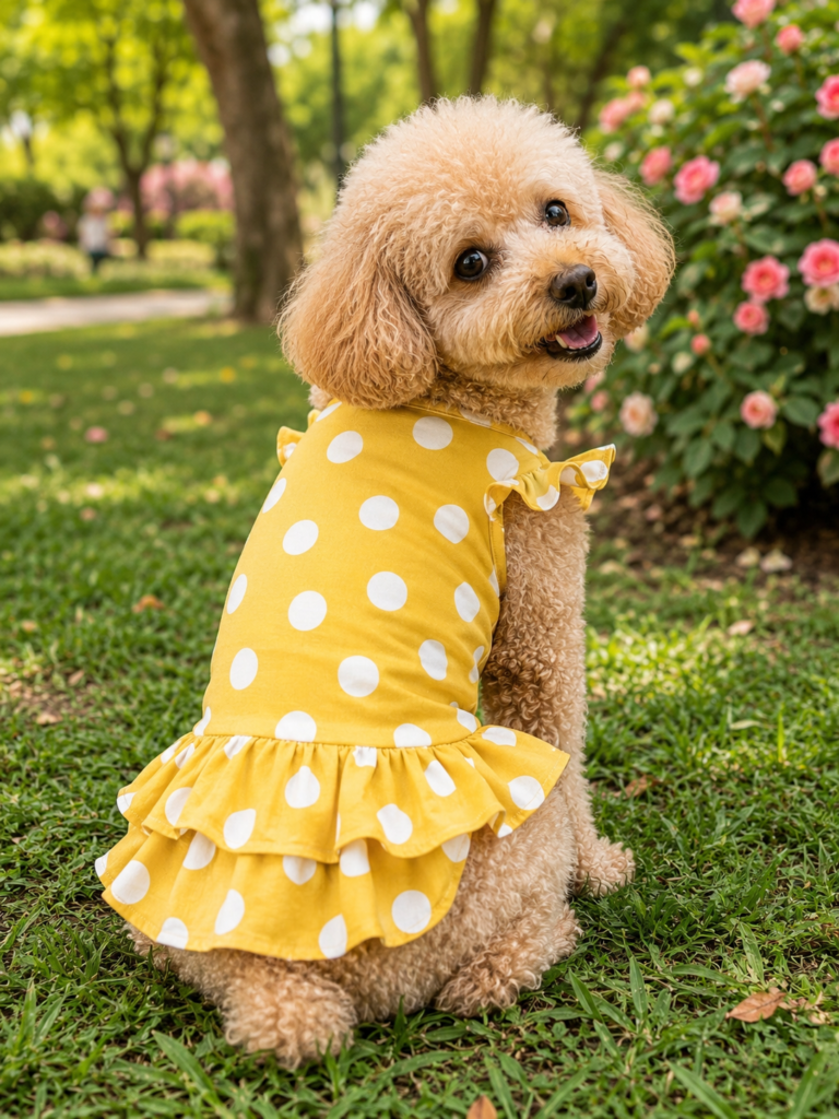 Sunny Yellow Polka Dot Dog Frock – Cute Ruffle Party Dress for Pets