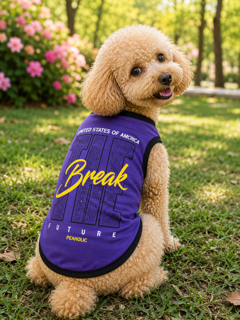 Break Graphic Dog T-Shirt – Premium Purple Sleeveless Pet Vest