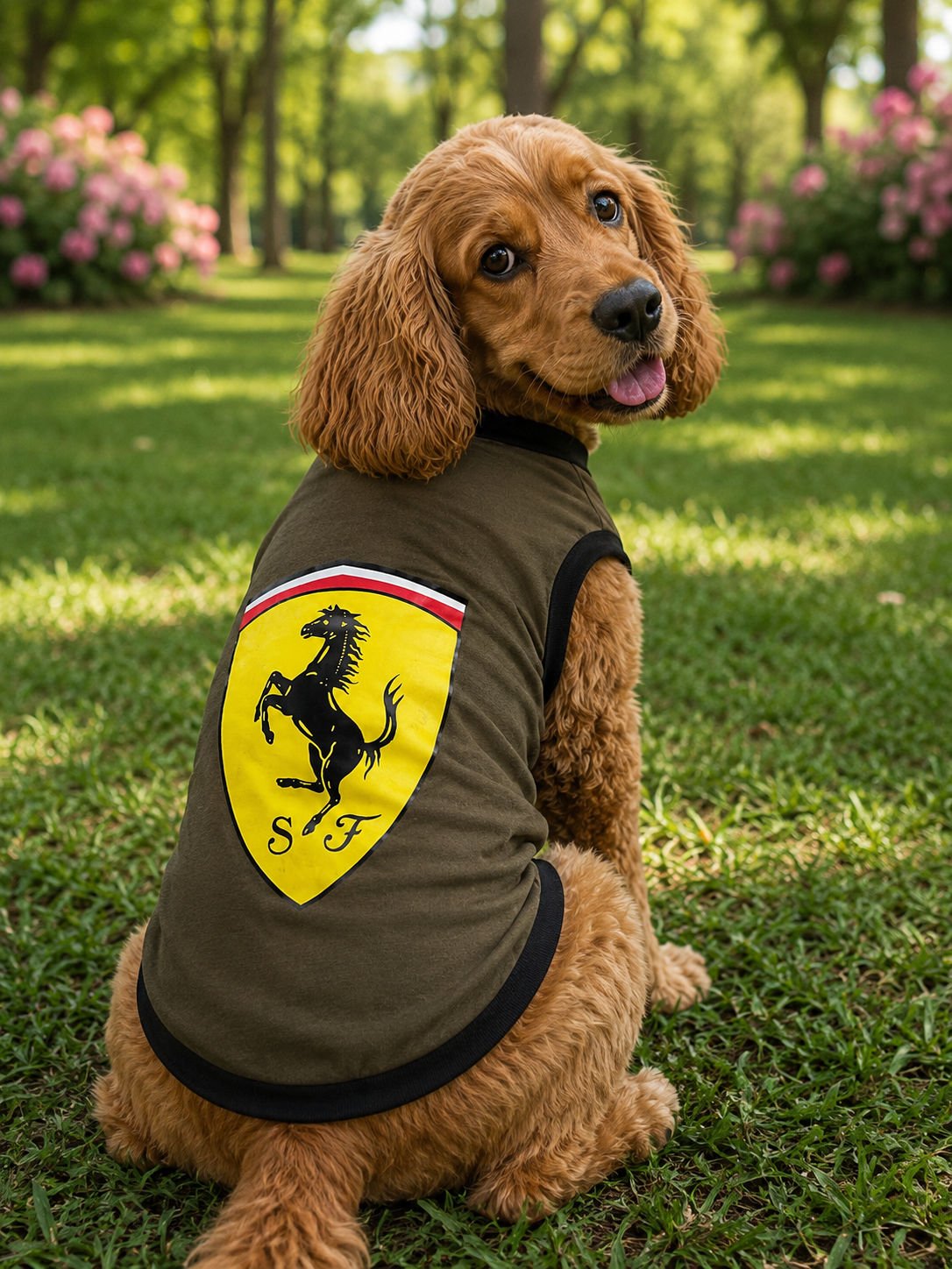Olive Racing Shield Dog T-Shirt – Premium Sleeveless Pet Vestm
