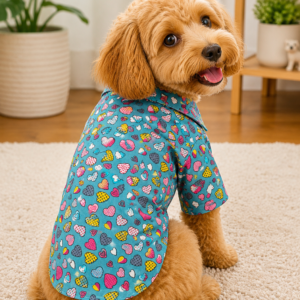 Blue Heart Print Half Sleeve Dog Shirt – Cute Casual Pet Shirt