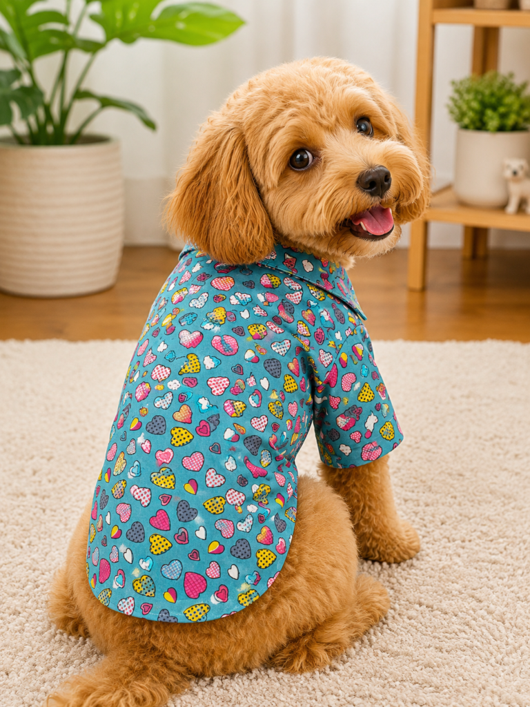 Blue Heart Print Half Sleeve Dog Shirt – Cute Casual Pet Shirt