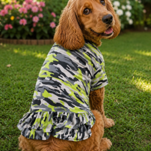 Neon Camo Ruffle Dog Frock – Stylish Camouflage Pet Dress