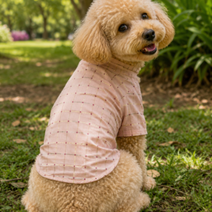 Premium Ethnic Festive Dog Shirt – Pink Metallic Checked Party Wear for Pets