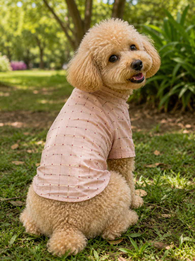 Premium Ethnic Festive Dog Shirt – Pink Metallic Checked Party Wear for Pets