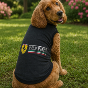 Premium Charcoal Ferrari-Inspired Dog T-Shirt – Sleeveless Pet Vest