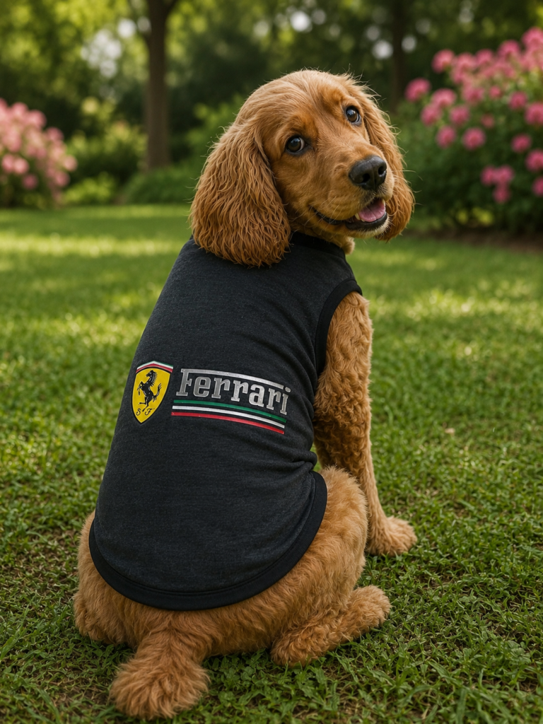 Premium Charcoal Ferrari-Inspired Dog T-Shirt – Sleeveless Pet Vest