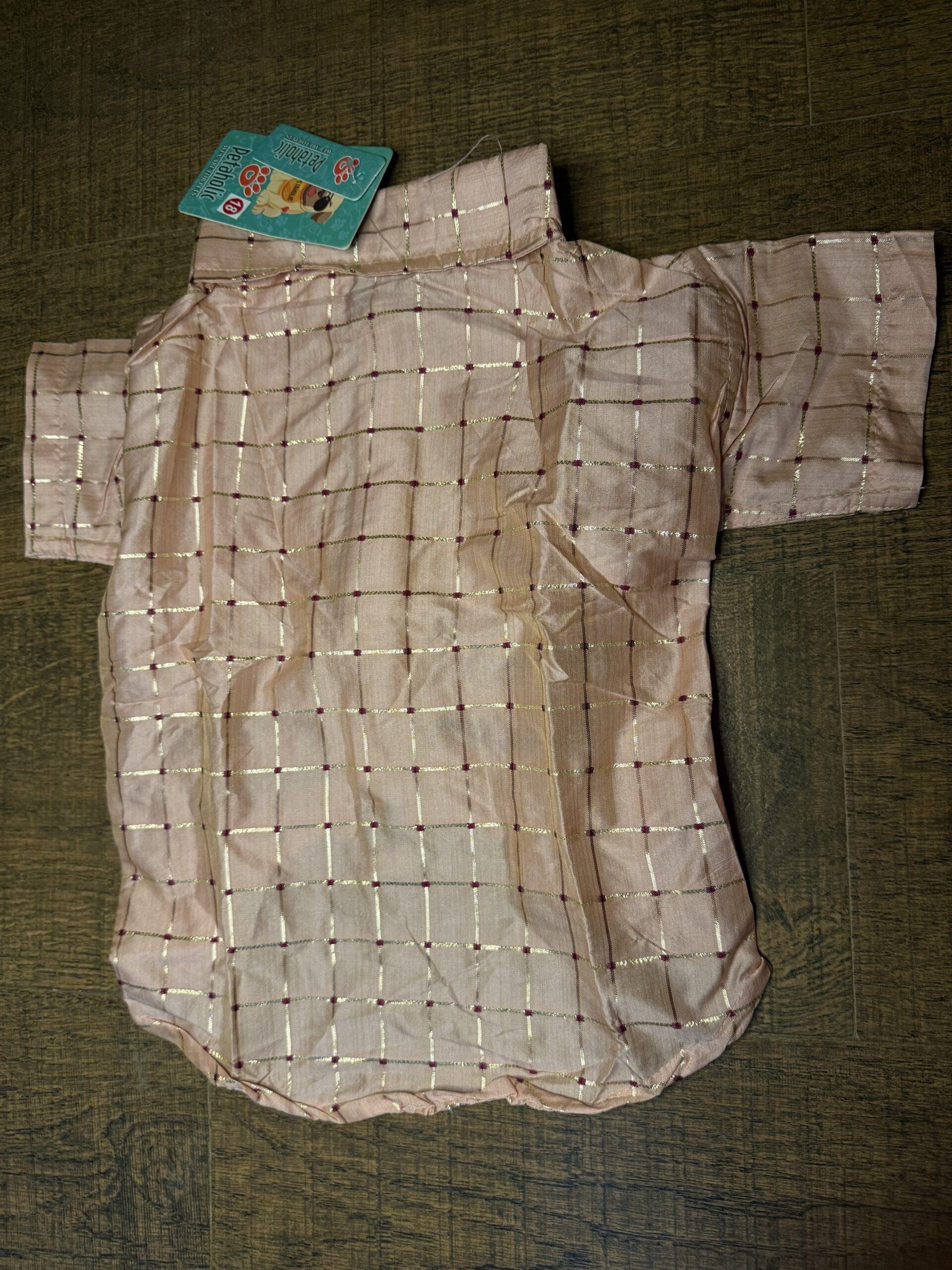 Premium Ethnic Festive Dog Shirt – Pink Metallic Checked Party Wear for Pets - Image 2