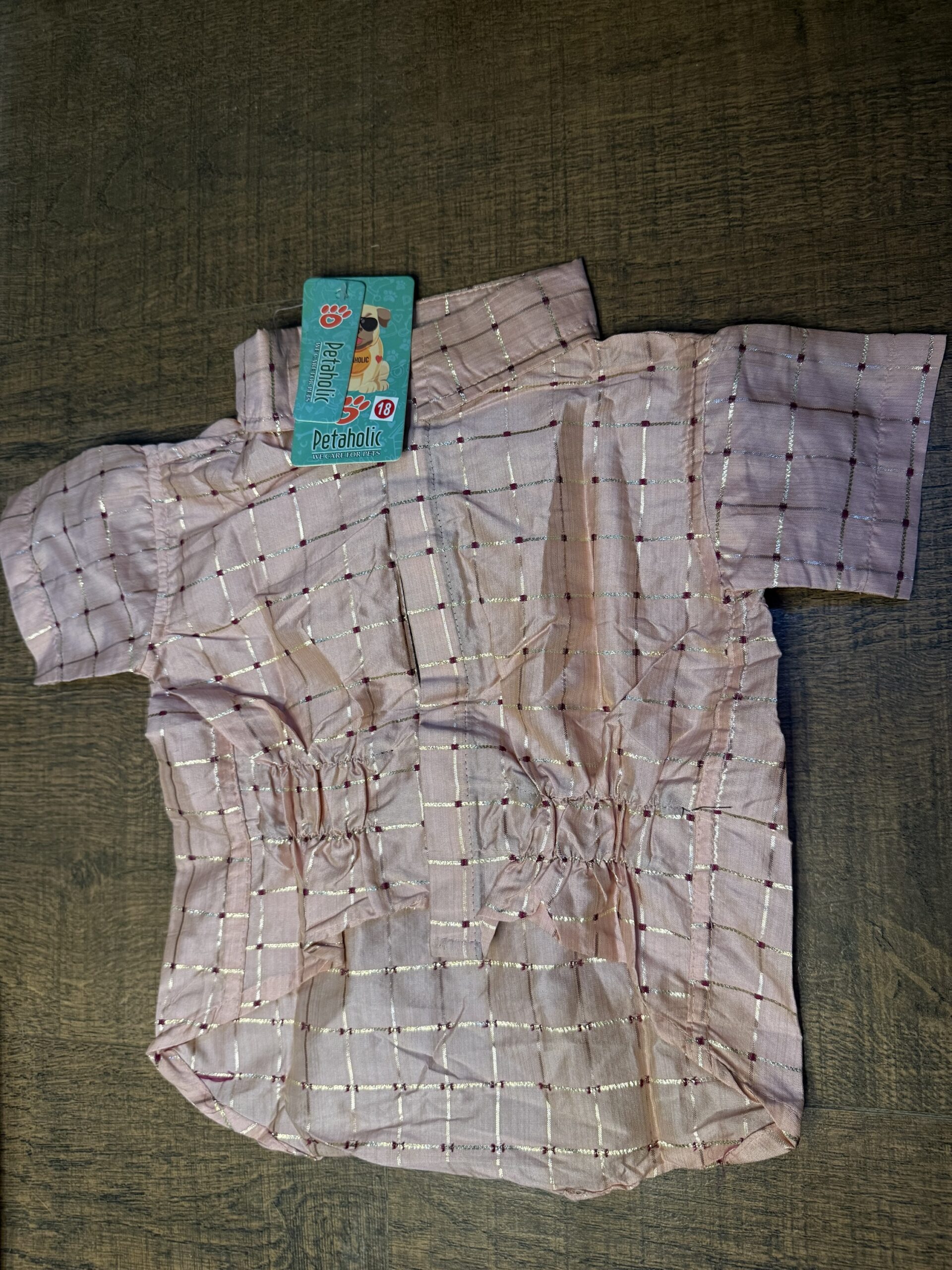 Premium Ethnic Festive Dog Shirt – Pink Metallic Checked Party Wear for Pets - Image 3