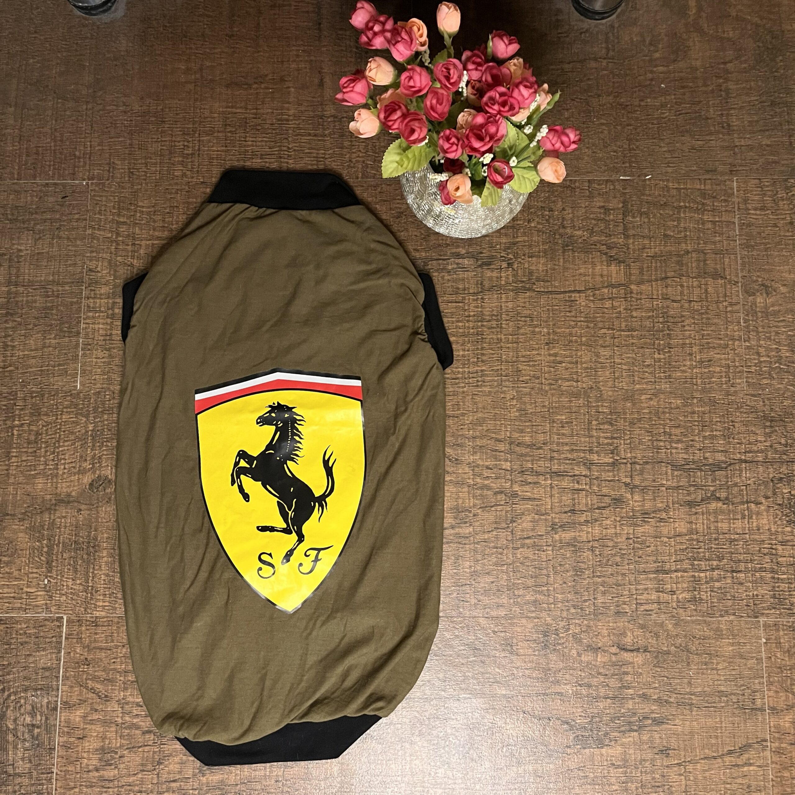 Olive Racing Shield Dog T-Shirt – Premium Sleeveless Pet Vestm - Image 2