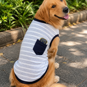 Classic Grey Striped Dog Tee with Pocket