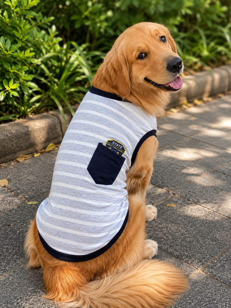 Classic Grey Striped Dog Tee with Pocket