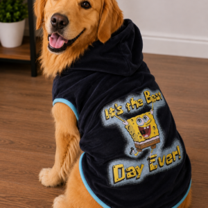 Navy Blue Sleeveless Dog Hoodie – Cartoon Print Winter Hoodie