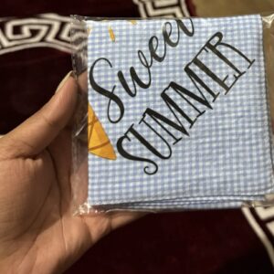 Sky Blue “Summer Smile” Checkered Bandana – L–XL