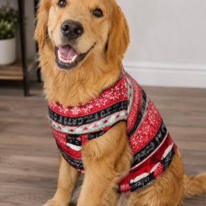 Christmas Print Sleeveless Dog T-Shirt – Red