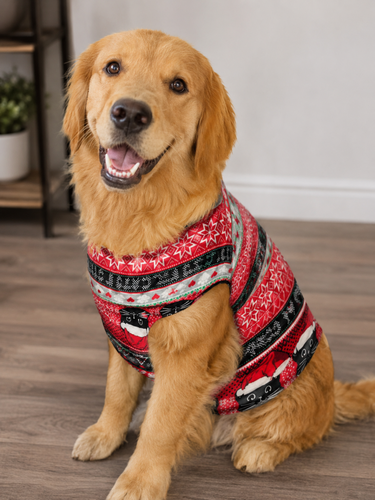 Christmas Print Sleeveless Dog T-Shirt – Red