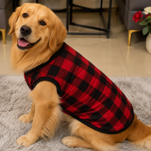 Red & Black Checked Velvet Sleeveless Dog Fur Tee