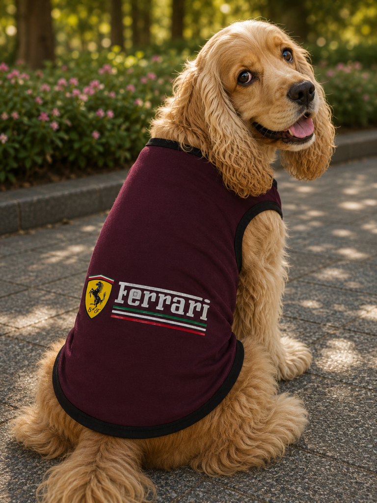 🐾 Ferrari Classic Dog T-Shirt – Maroon