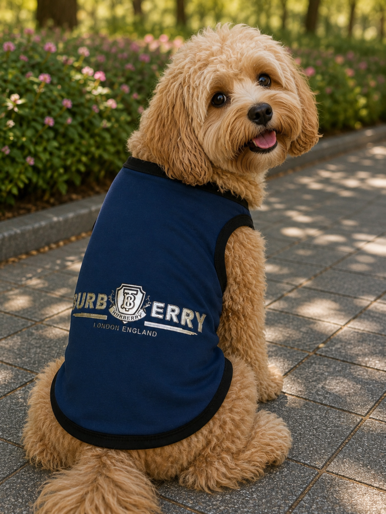 Burberry-Inspired Blue Dog T-Shirt 🐾