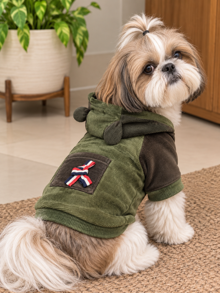 Olive Green Corduroy Winter Hoodie – Half Sleeves