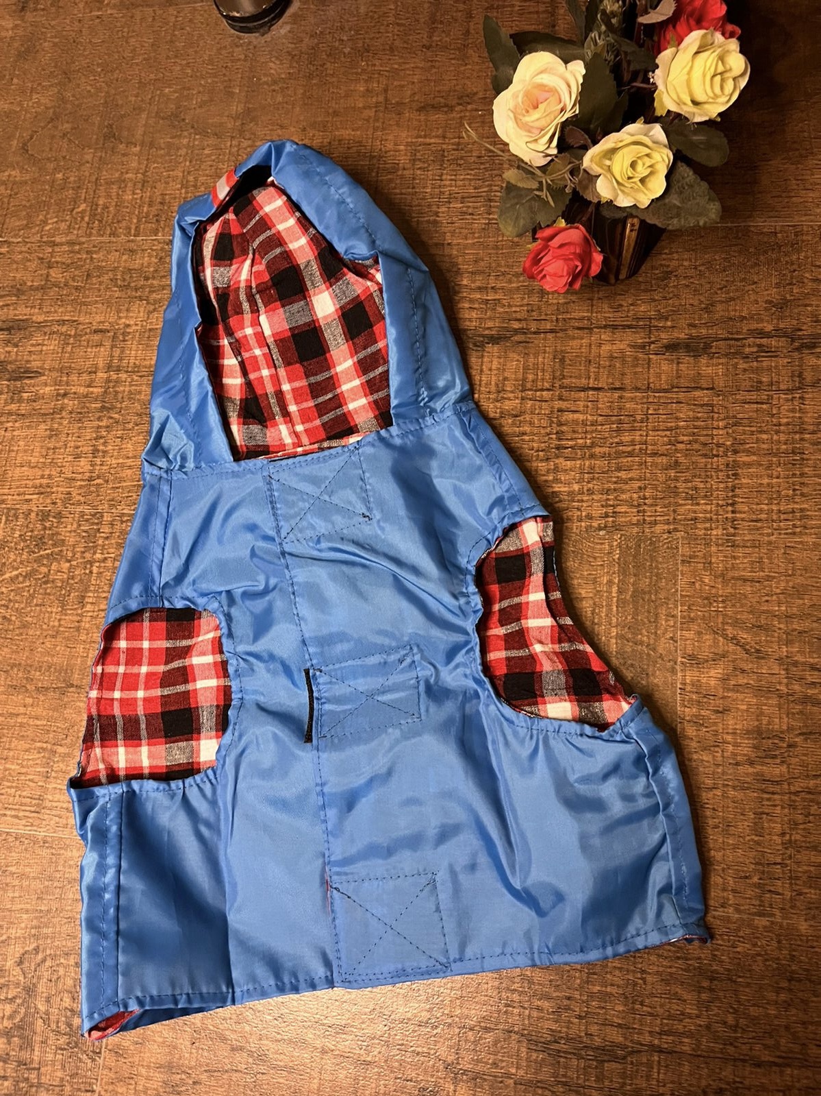 Blue Hooded Dog Raincoat with Reflective Stripes - Image 3