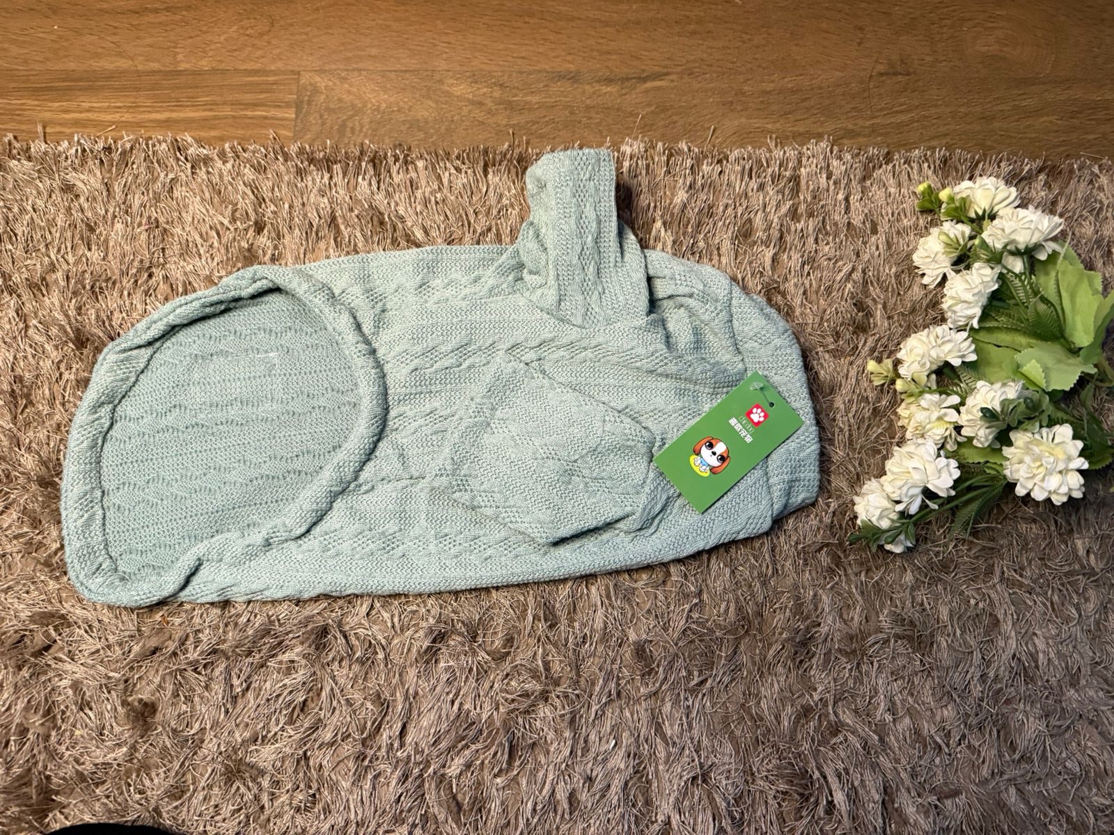 🐾 Mint Green Cable-Knit Half-Sleeve Sweater - Image 3