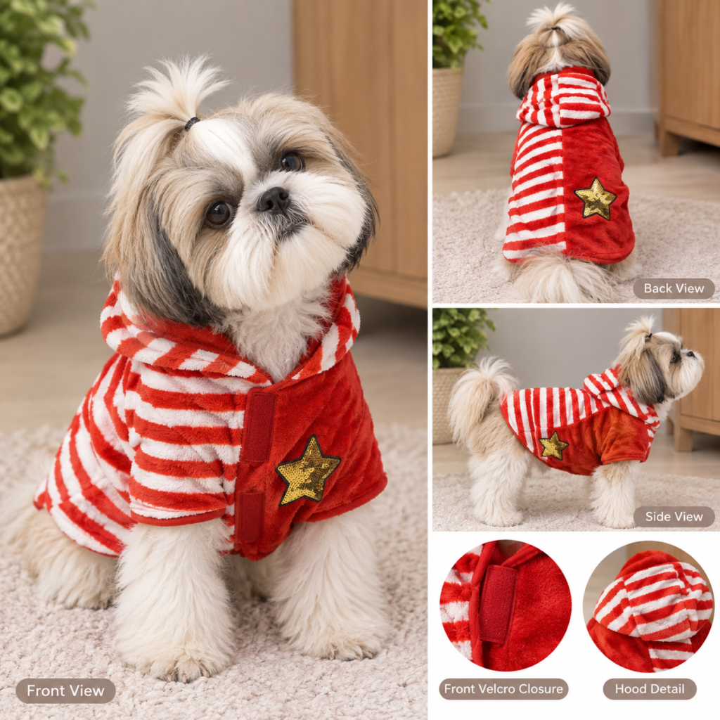 Red & White Striped Star-Free Fleece Hoodie