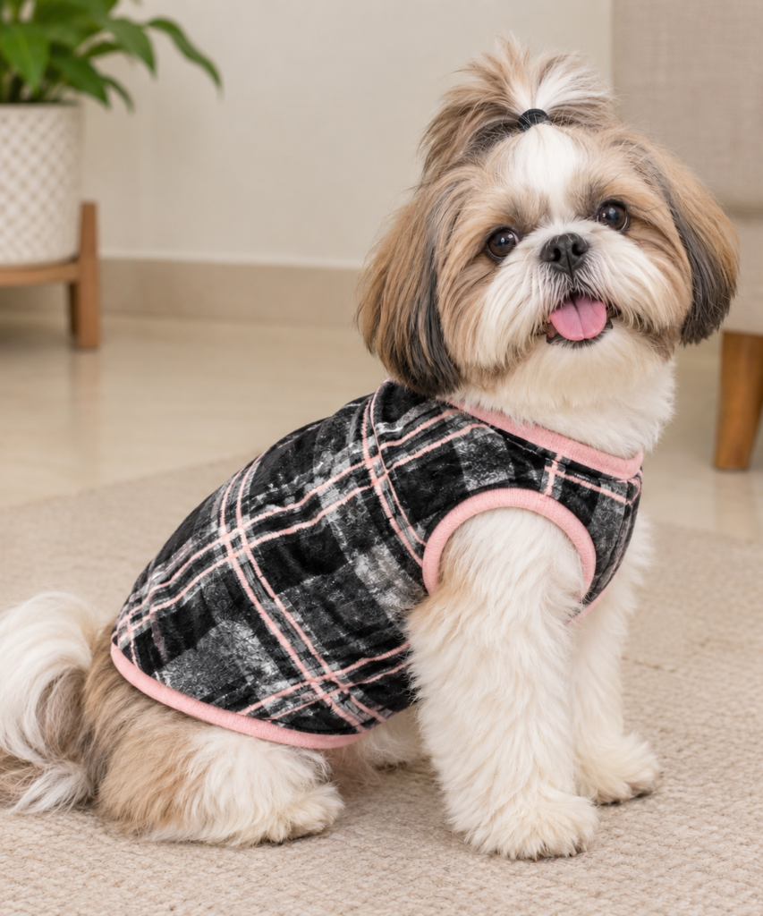Grey Pink Check Fleece Tshirt