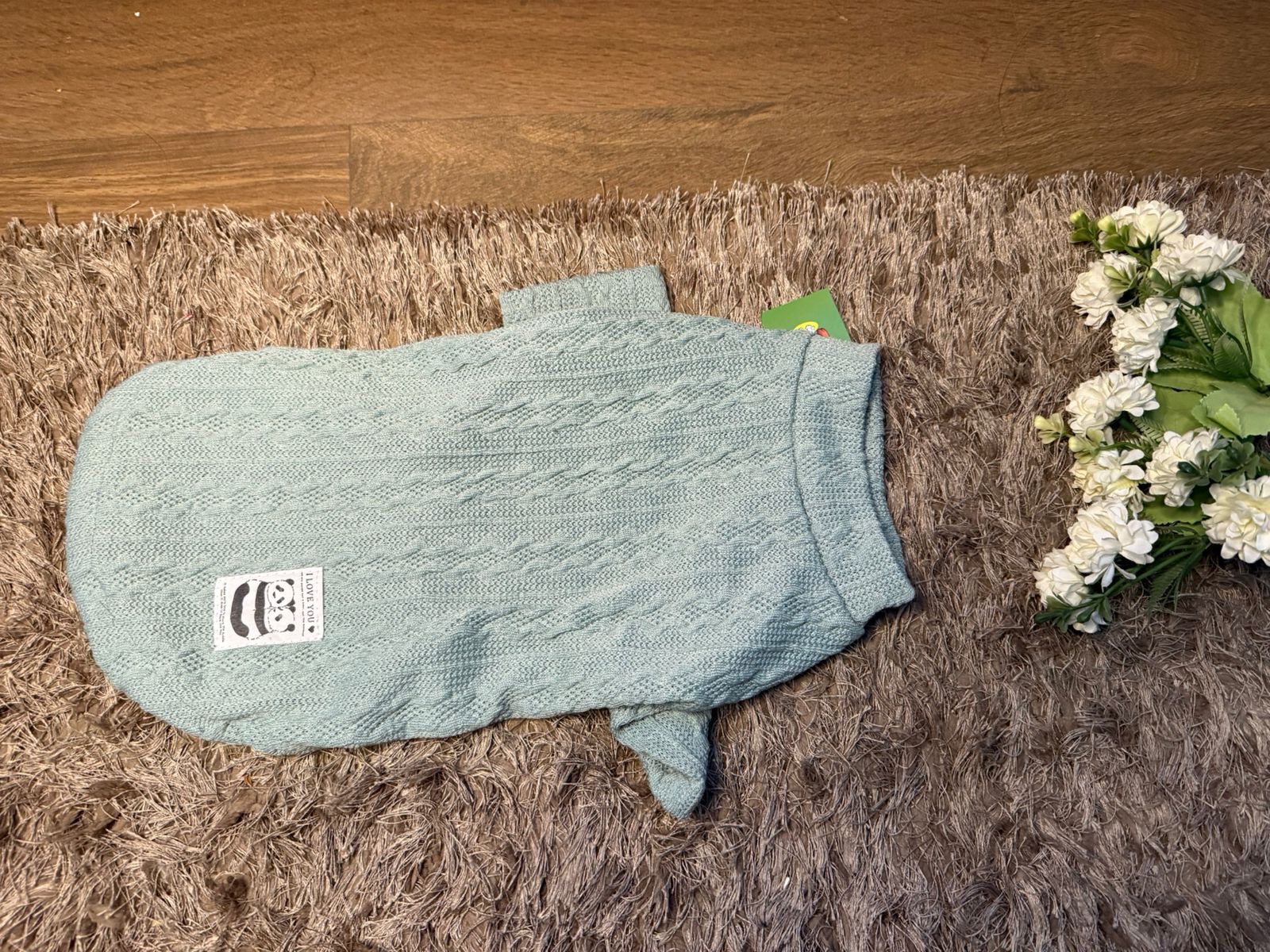 🐾 Mint Green Cable-Knit Half-Sleeve Sweater - Image 2