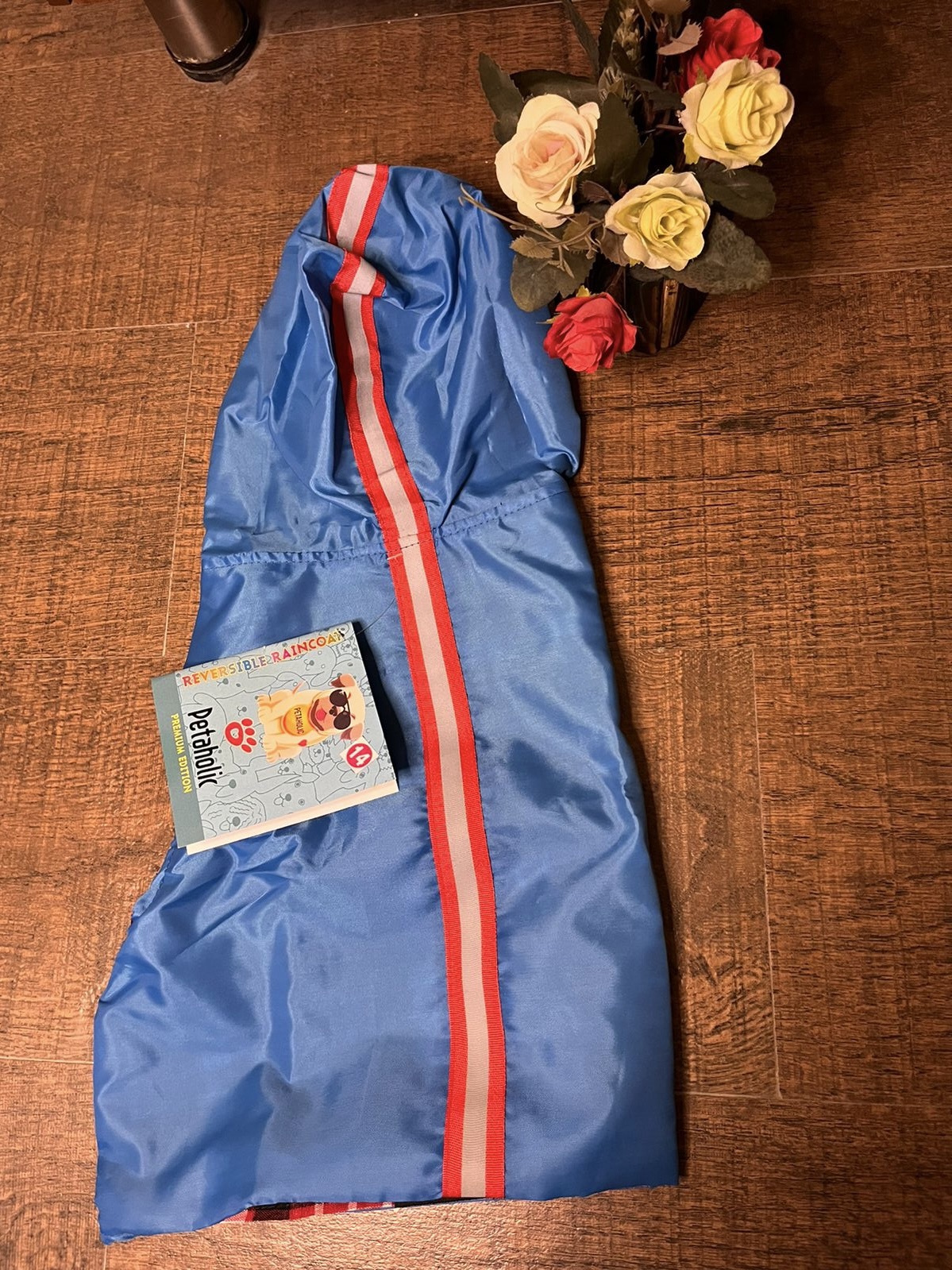 Blue Hooded Dog Raincoat with Reflective Stripes - Image 2
